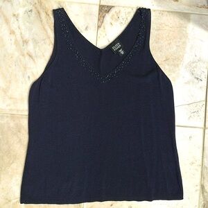 Eileen Fisher Navy Blue Double V-Neck Sleeveless Knit Top